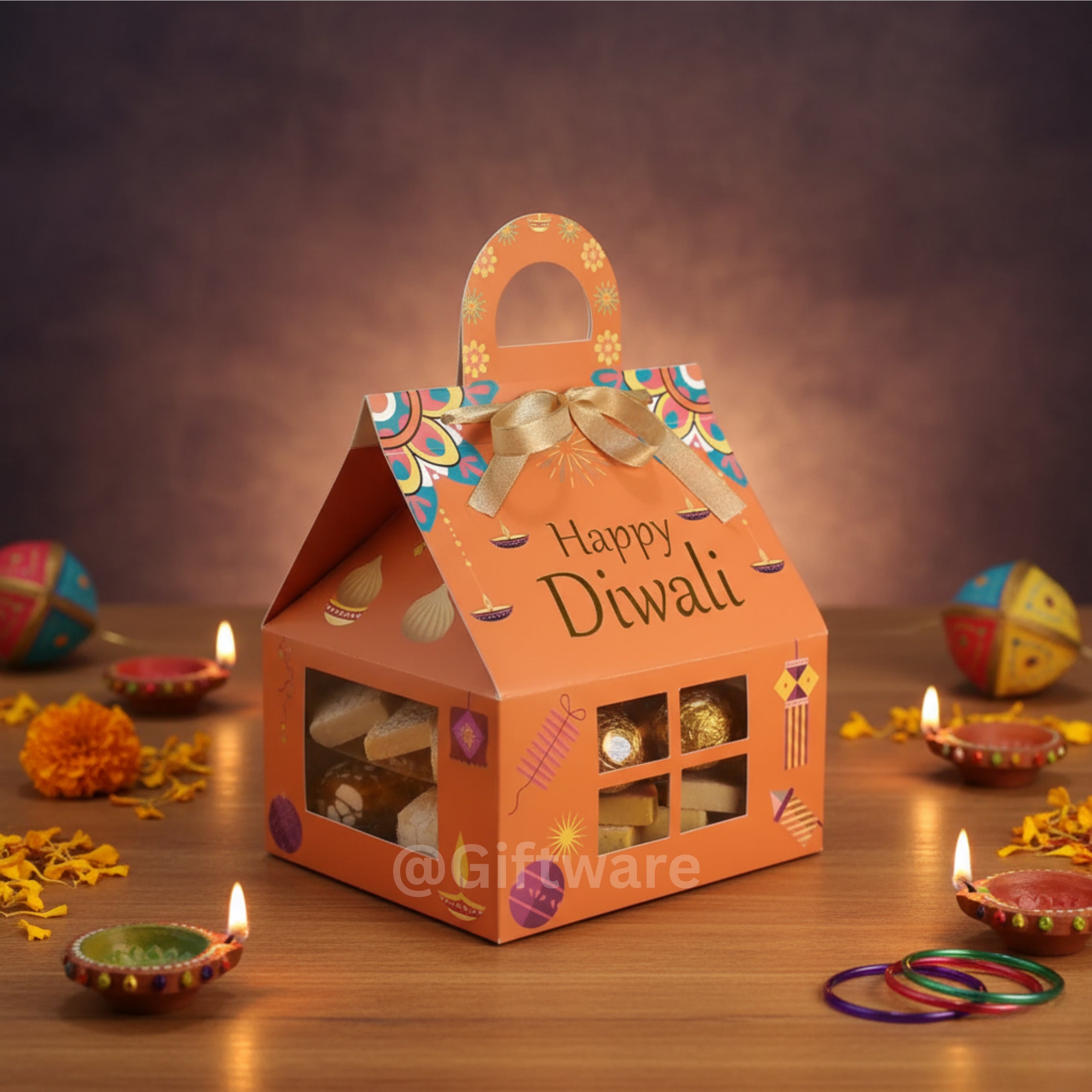 Diwali Hut Shape Hamper Box with Gold Foiling