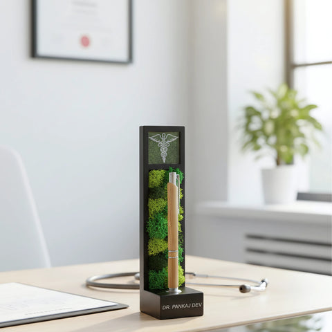 Bamboo Pen Stand with Preserved Moss