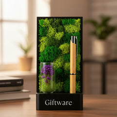 Bamboo Pen Stand with Preserved Moss Flower