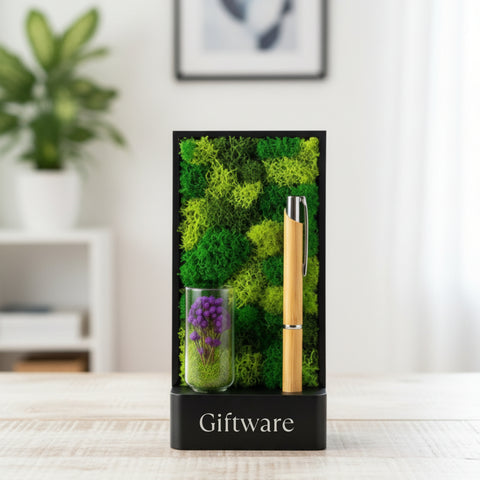Bamboo Pen Stand with Preserved Moss Flower