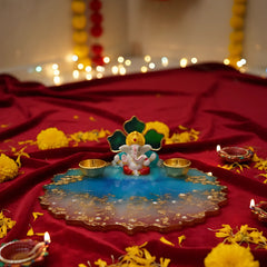 Pooja Thali with Ganesha Idol & Diya Holders