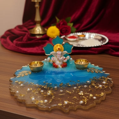 Pooja Thali with Ganesha Idol & Diya Holders