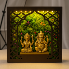 Led Frame with Pure Brass Laxmi Ganesh