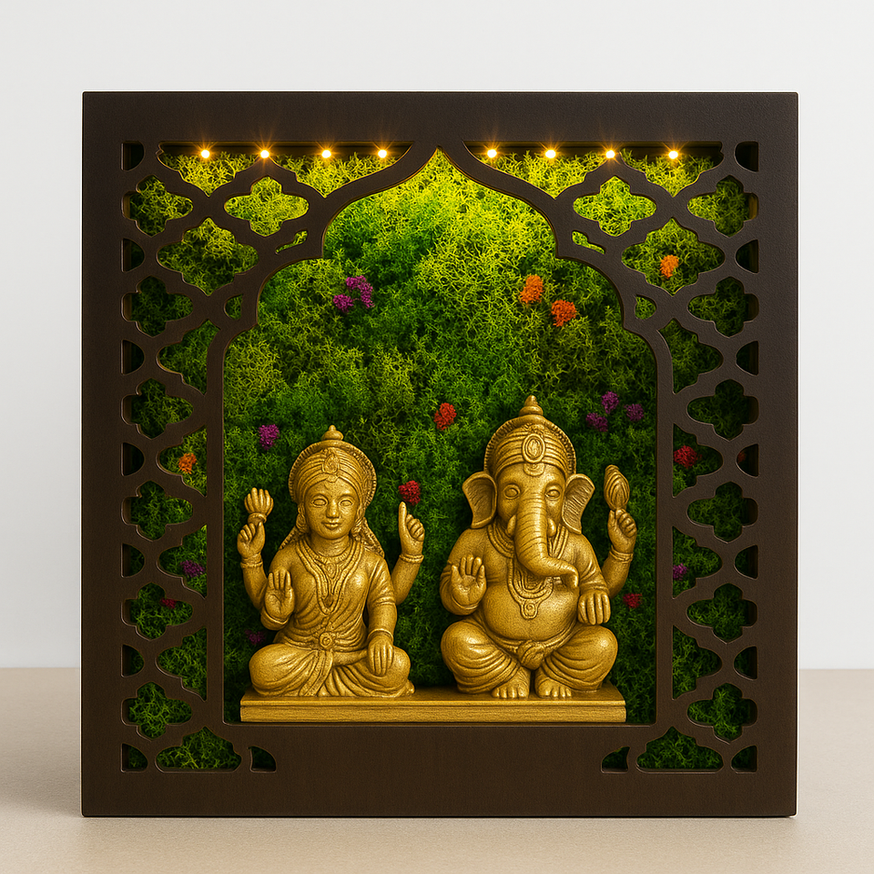 Led Frame with Pure Brass Laxmi Ganesh
