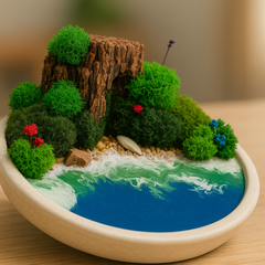 Forest Moss Beach with Resin Artwork