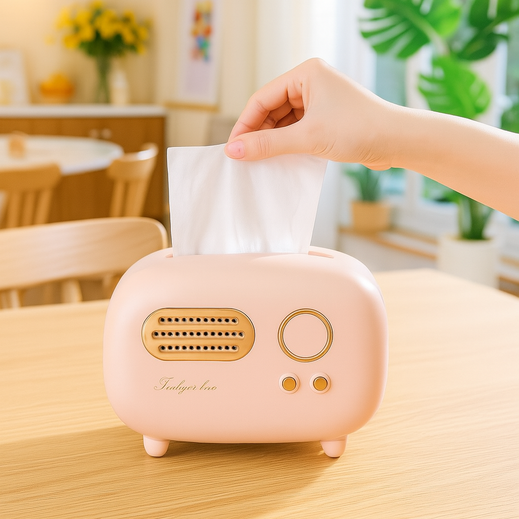 Vintage Radio Tissue Box (Pink)
