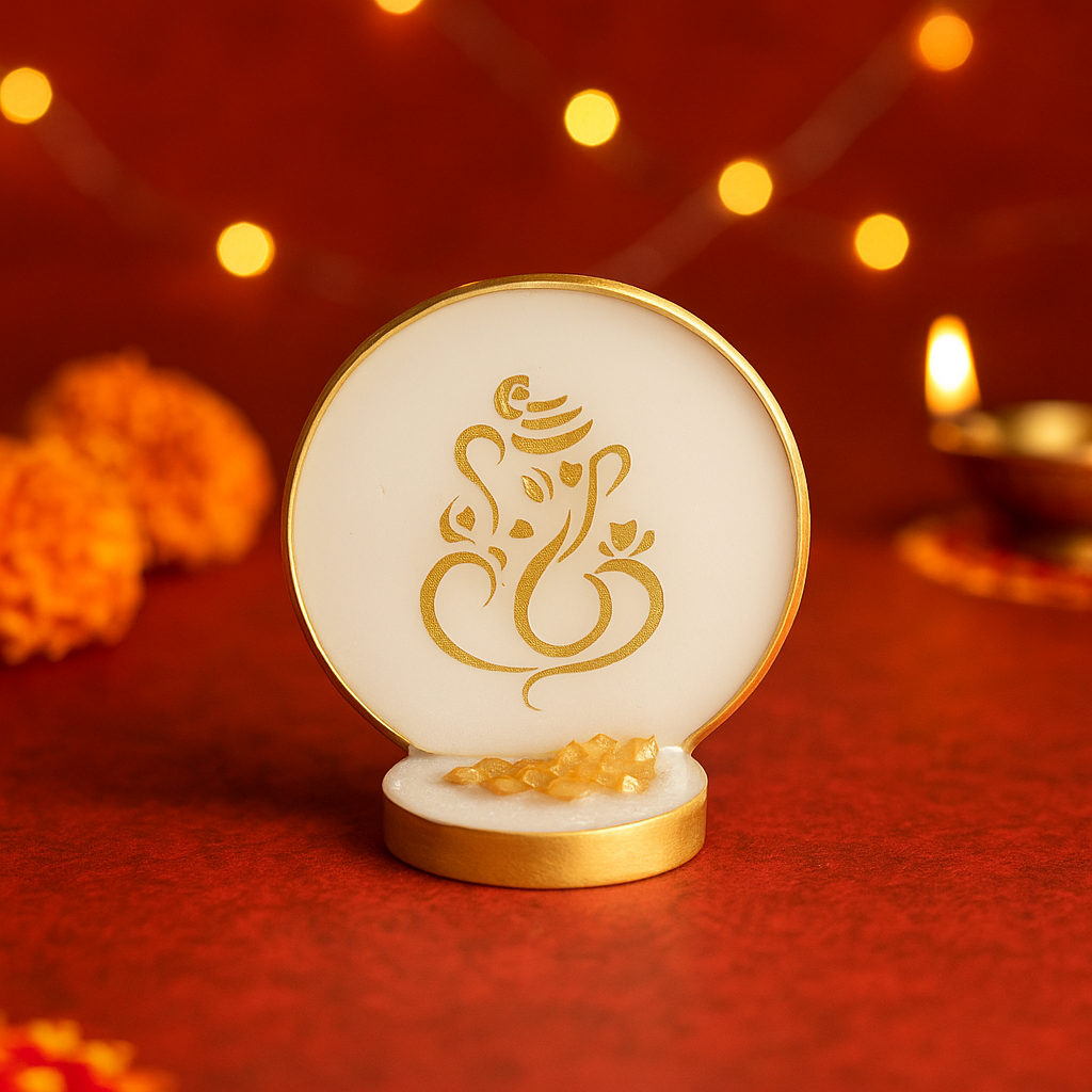 White & Gold Ganesha Idol 3 Inches