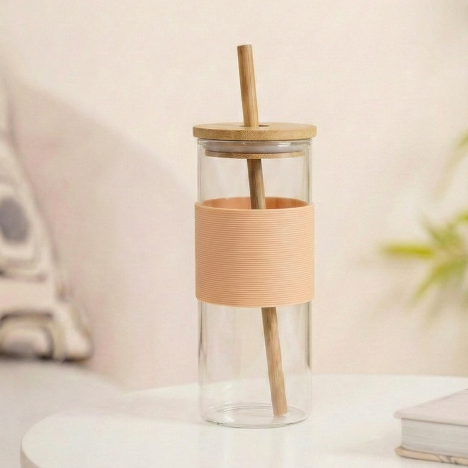 BambooBrew Glass Tumbler with Bamboo Straw (Peach)