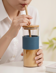 BambooBrew Glass Tumbler with Bamboo Straw (Blue)